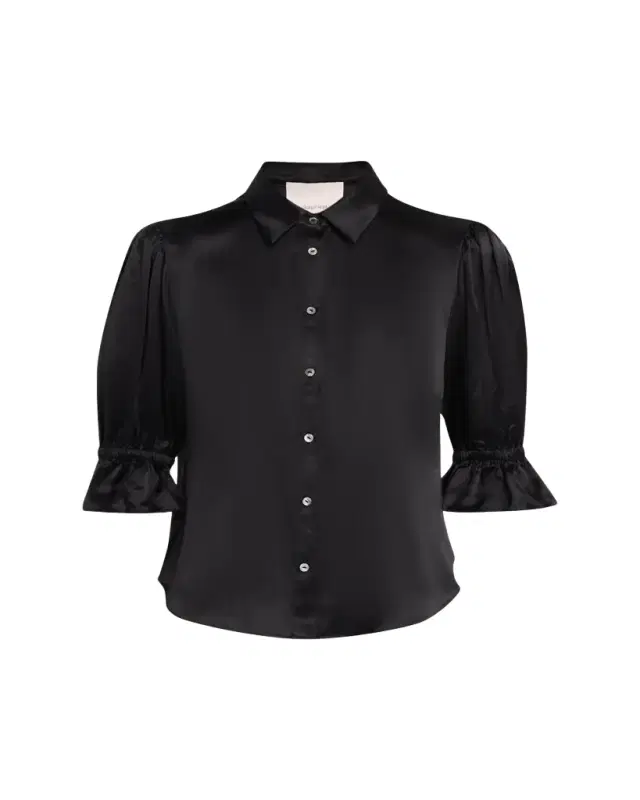 Cinq a Sept Fiona Silk Satin Short-Sleeve Top