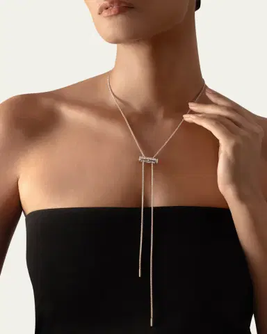 NOUVEL HERITAGE 18K Semi Pave Latch Pendant on GM Chain Necklace | Thumbnail 2 NOUVEL HERITAGE 18K Semi Pave Latch Pendant on GM Chain Necklace | Thumbnail 2