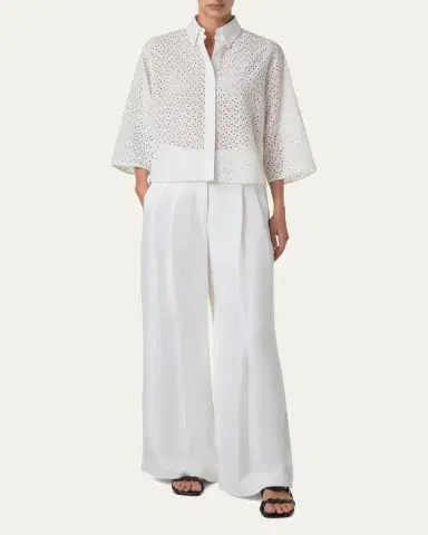 Akris punto Eyelet Three-Quarter Sleeve Poplin Blouse | Thumbnail 2