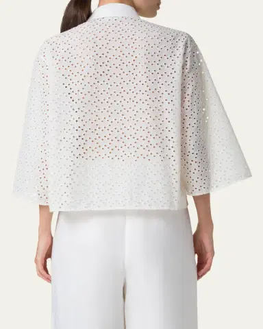 Akris punto Eyelet Three-Quarter Sleeve Poplin Blouse | Thumbnail 3