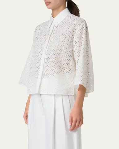 Akris punto Eyelet Three-Quarter Sleeve Poplin Blouse | Thumbnail 5