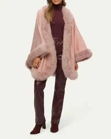 Gorski Cashmere Cape with Toscana Shearling Lamb Trim | Thumbnail 2