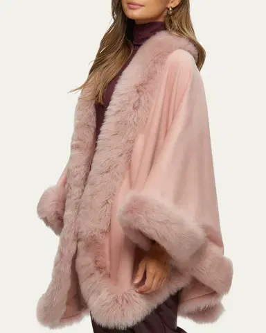 Gorski Cashmere Cape with Toscana Shearling Lamb Trim | Thumbnail 4