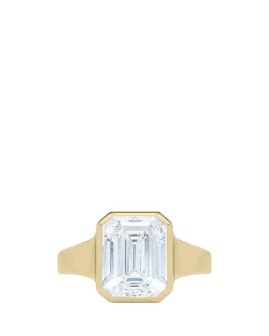 HauteCarat 18K Emerald Cut Lab Grown Diamond Cigar Bezel Ring, 3.0tcw | Thumbnail 1 HauteCarat 18K Emerald Cut Lab Grown Diamond Cigar Bezel Ring, 3.0tcw | Thumbnail 1