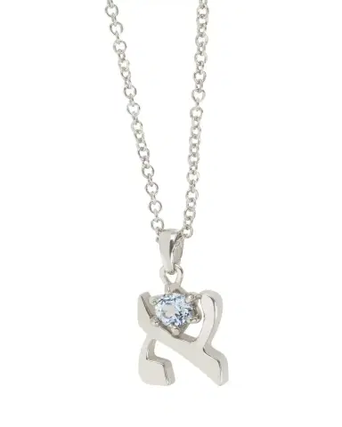 Procaccia Jewelry 18K Gold Hebrew ALEF Aquamarine Initial Necklace, 18"L | Thumbnail 1 Procaccia Jewelry 18K Gold Hebrew ALEF Aquamarine Initial Necklace, 18"L | Thumbnail 1
