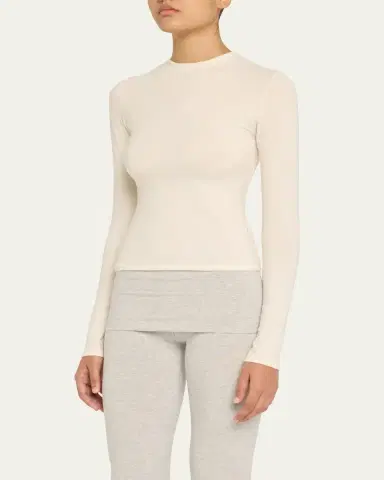 Skims Cotton Jersey Long-Sleeve Crewneck T-Shirt | Thumbnail 4
