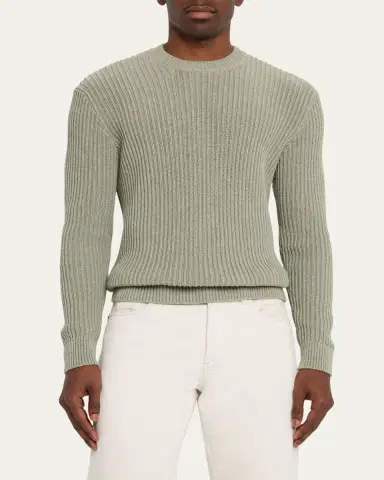 Bergdorf Goodman Men's Wide Rib Cotton Crewneck Sweater | Thumbnail 4