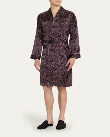 Zimmerli Men's Leaf-Print Silk Robe | Thumbnail 2 Zimmerli Men's Leaf-Print Silk Robe | Thumbnail 2