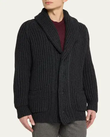 Anderson & Sheppard Men's Rib-Knit Cashmere Cardigan | Thumbnail 4 Anderson & Sheppard Men's Rib-Knit Cashmere Cardigan | Thumbnail 4