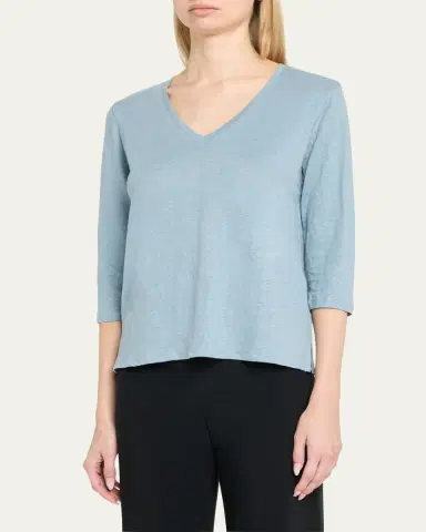 Majestic V-Neck Stretch Linen Tee | Thumbnail 4