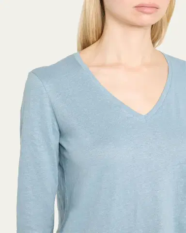 Majestic V-Neck Stretch Linen Tee | Thumbnail 5