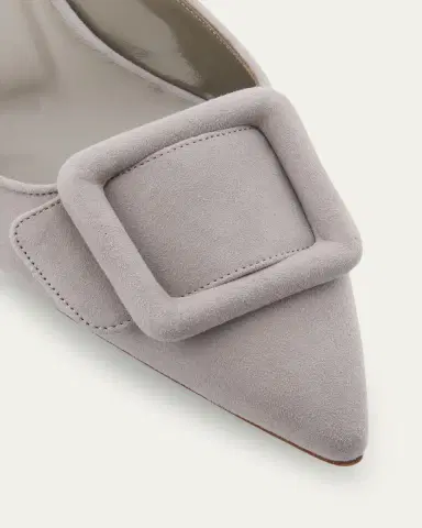 Manolo Blahnik Maysale Suede Buckle Ballerina Mules | Thumbnail 3