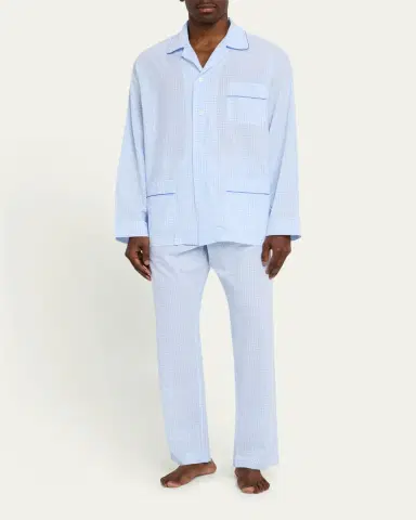 Bergdorf Goodman Men's Cali Cotton Gingham Long Pajama Set | Thumbnail 2 Bergdorf Goodman Men's Cali Cotton Gingham Long Pajama Set | Thumbnail 2