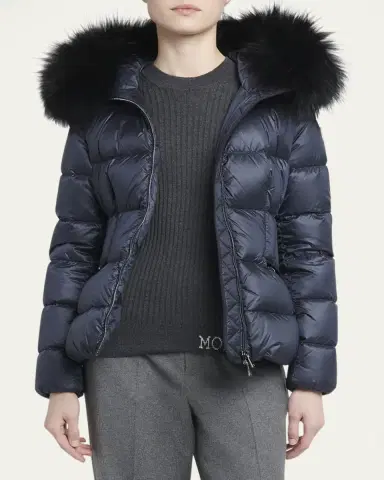 Moncler Boed Hooded Shearling-Trimmed Short Down Jacket | Thumbnail 4