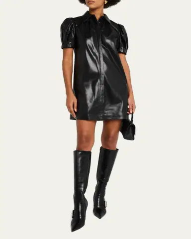 Alice + Olivia Jem Vegan Leather Puff-Sleeve Shirtdress | Thumbnail 2 Alice + Olivia Jem Vegan Leather Puff-Sleeve Shirtdress | Thumbnail 2