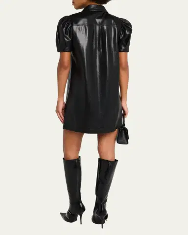 Alice + Olivia Jem Vegan Leather Puff-Sleeve Shirtdress | Thumbnail 3 Alice + Olivia Jem Vegan Leather Puff-Sleeve Shirtdress | Thumbnail 3