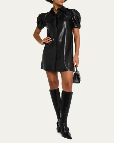 Alice + Olivia Jem Vegan Leather Puff-Sleeve Shirtdress | Thumbnail 4 Alice + Olivia Jem Vegan Leather Puff-Sleeve Shirtdress | Thumbnail 4