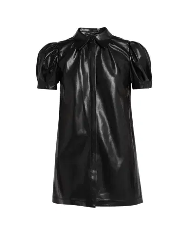 Alice + Olivia Jem Vegan Leather Puff-Sleeve Shirtdress | Thumbnail 1 Alice + Olivia Jem Vegan Leather Puff-Sleeve Shirtdress | Thumbnail 1