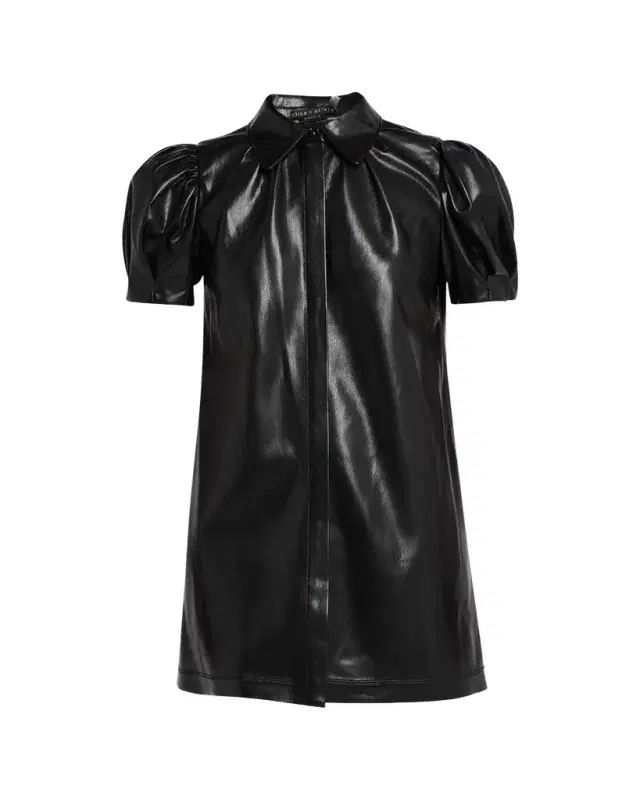 ALICE + OLIVIA Jem Vegan Leather Puff-Sleeve Shirtdress
