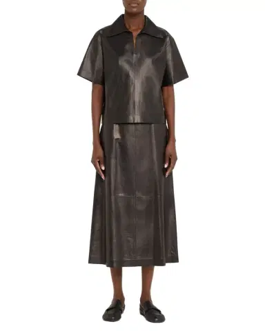 Lafayette 148 New York A-Line Leather Midi Skirt | Thumbnail 1 Lafayette 148 New York A-Line Leather Midi Skirt | Thumbnail 1