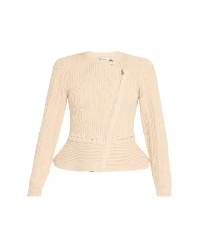 SIMKHAI Andi Mixed-Knit Cotton Peplum Jacket