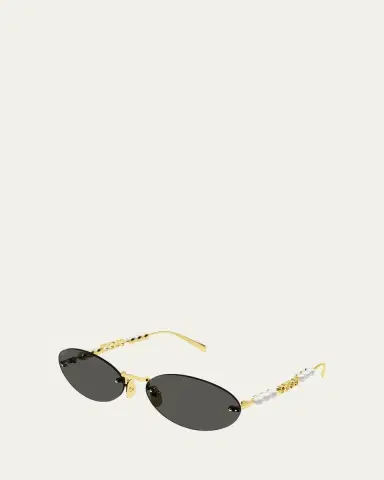 Gucci Rimless Metal Oval Sunglasses with Faux Pearls | Thumbnail 2