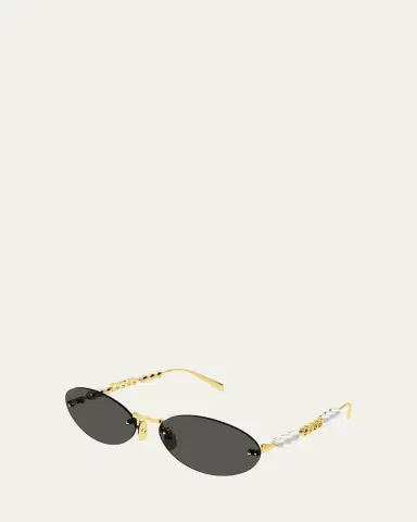 Gucci Rimless Metal Oval Sunglasses with Faux Pearls | Thumbnail 3