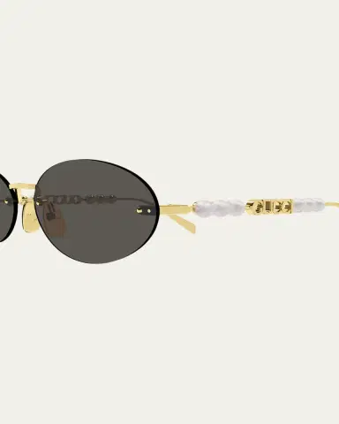 Gucci Rimless Metal Oval Sunglasses with Faux Pearls | Thumbnail 4