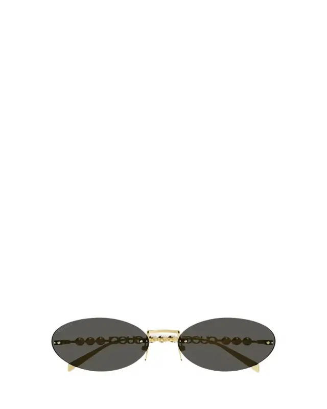 Gucci Rimless Metal Oval Sunglasses with Faux Pearls