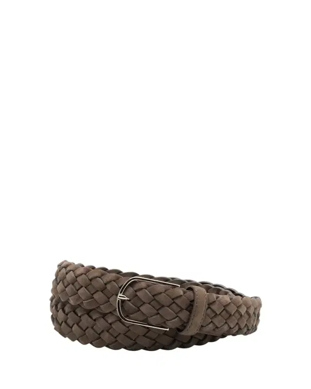 Simonnot Godard Men's Bicolor Braided Leather Belt, 35mm