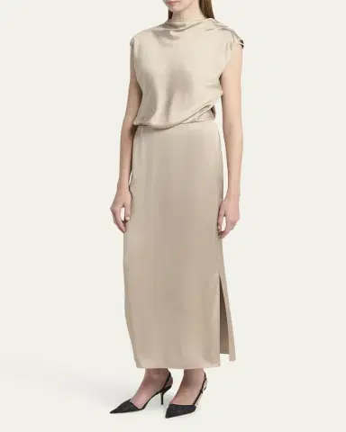 Giorgio Armani Long Cowl-Neck Double Satin Dress | Thumbnail 4