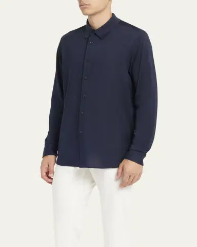 Brioni Men's Silk Pique Sport Shirt | Thumbnail 4 Brioni Men's Silk Pique Sport Shirt | Thumbnail 4
