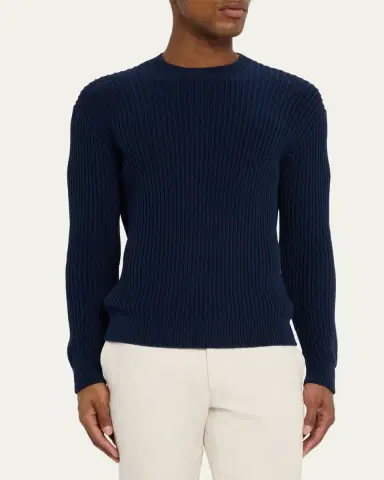 Bergdorf Goodman Men's Wide Rib Cotton Crewneck Sweater | Thumbnail 4