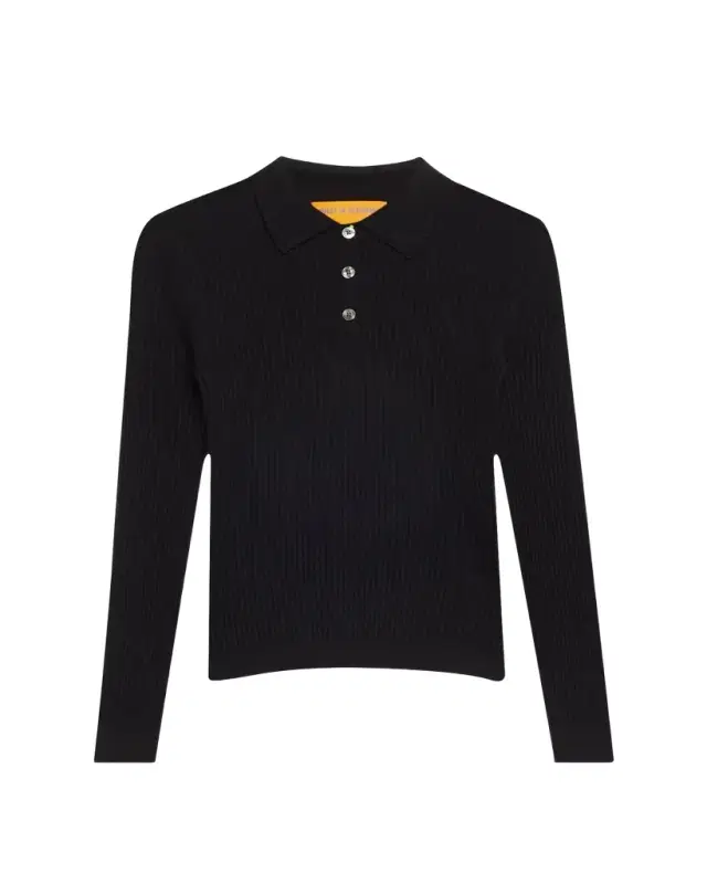Guest in Residence Shrunken Long-Sleeve Cashmere Polo