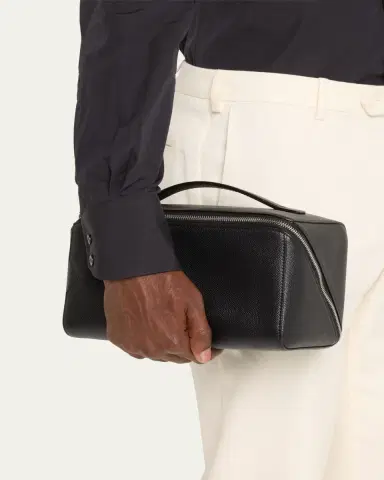 Valextra Men's V-Line Soft Leather Toiletry Bag | Thumbnail 2