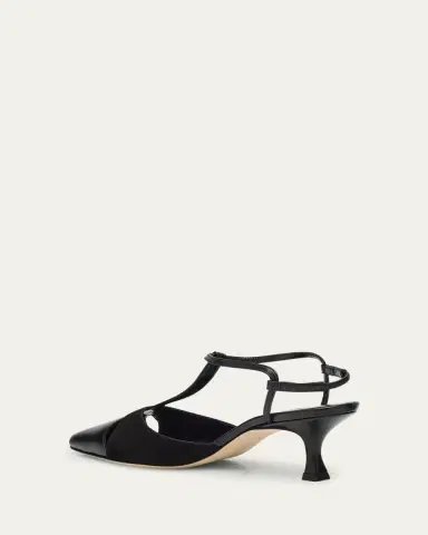 Manolo Blahnik Mixed Leather T-Strap Pumps | Thumbnail 2