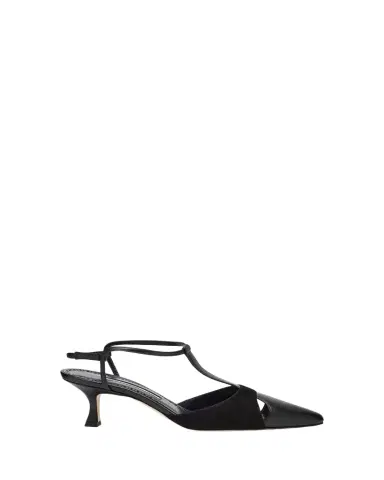 Manolo Blahnik Mixed Leather T-Strap Pumps | Thumbnail 1