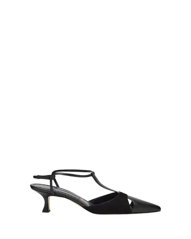Manolo Blahnik Mixed Leather T-Strap Pumps