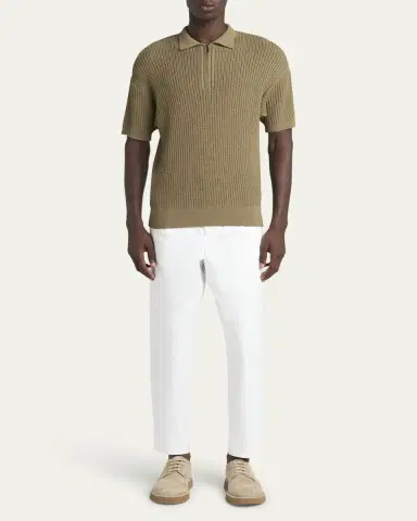 Giorgio Armani Men's Textured Knit Short-Sleeve Quarter-Zip Polo Sweater | Thumbnail 2