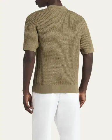 Giorgio Armani Men's Textured Knit Short-Sleeve Quarter-Zip Polo Sweater | Thumbnail 3