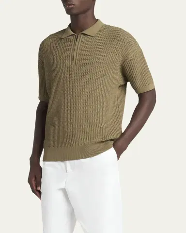 Giorgio Armani Men's Textured Knit Short-Sleeve Quarter-Zip Polo Sweater | Thumbnail 4
