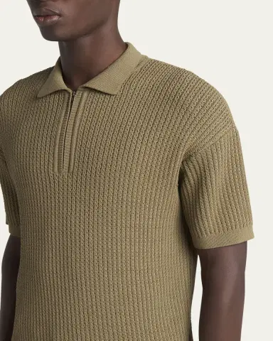 Giorgio Armani Men's Textured Knit Short-Sleeve Quarter-Zip Polo Sweater | Thumbnail 5