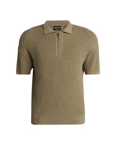 Giorgio Armani Men's Textured Knit Short-Sleeve Quarter-Zip Polo Sweater | Thumbnail 1