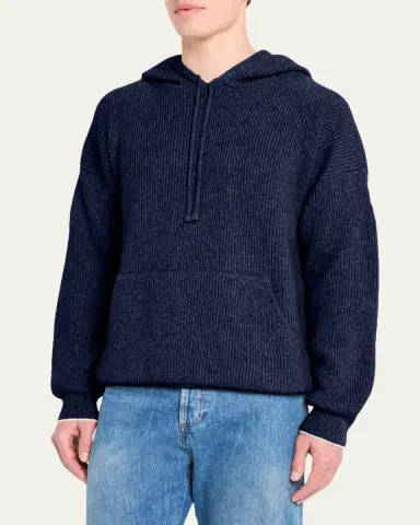 Bergdorf Goodman Men's Cashmere English Rib Hoodie | Thumbnail 4