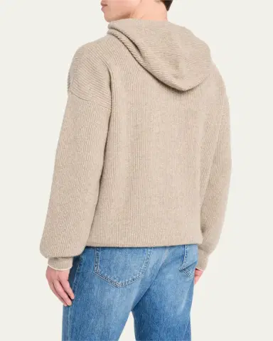 Bergdorf Goodman Men's Cashmere English Rib Hoodie | Thumbnail 7