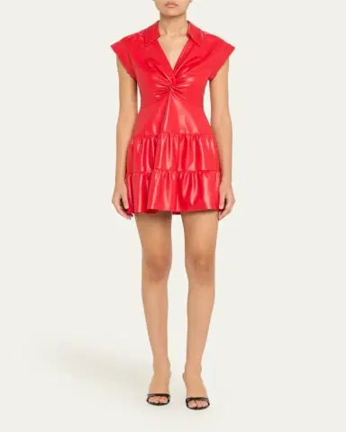 Alice + Olivia Mila Vegan Leather Deep V Twist-Front Mini Dress | Thumbnail 2 Alice + Olivia Mila Vegan Leather Deep V Twist-Front Mini Dress | Thumbnail 2