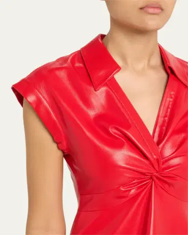 Alice + Olivia Mila Vegan Leather Deep V Twist-Front Mini Dress | Thumbnail 5 Alice + Olivia Mila Vegan Leather Deep V Twist-Front Mini Dress | Thumbnail 5