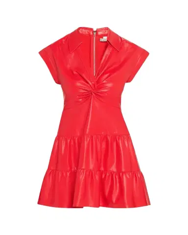 Alice + Olivia Mila Vegan Leather Deep V Twist-Front Mini Dress | Thumbnail 1 Alice + Olivia Mila Vegan Leather Deep V Twist-Front Mini Dress | Thumbnail 1