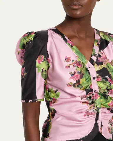 Libertine Monaco Pink London Terrace Ruched Silk Top | Thumbnail 5