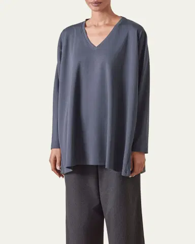Eskandar Side-Paneled V-Neck T-Shirt (Long Length) | Thumbnail 5 Eskandar Side-Paneled V-Neck T-Shirt (Long Length) | Thumbnail 5